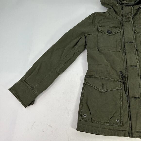 Levi's Women's Hooded Jacket Size Small Army Green Cotton Button Front Jacket - Picture 4 of 14